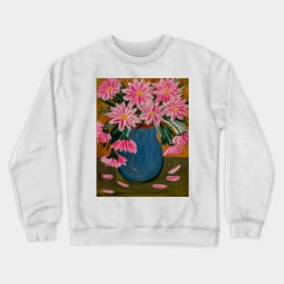 A lovely boutique of flowers in a light blue and copper trim vase Crewneck Sweatshirt